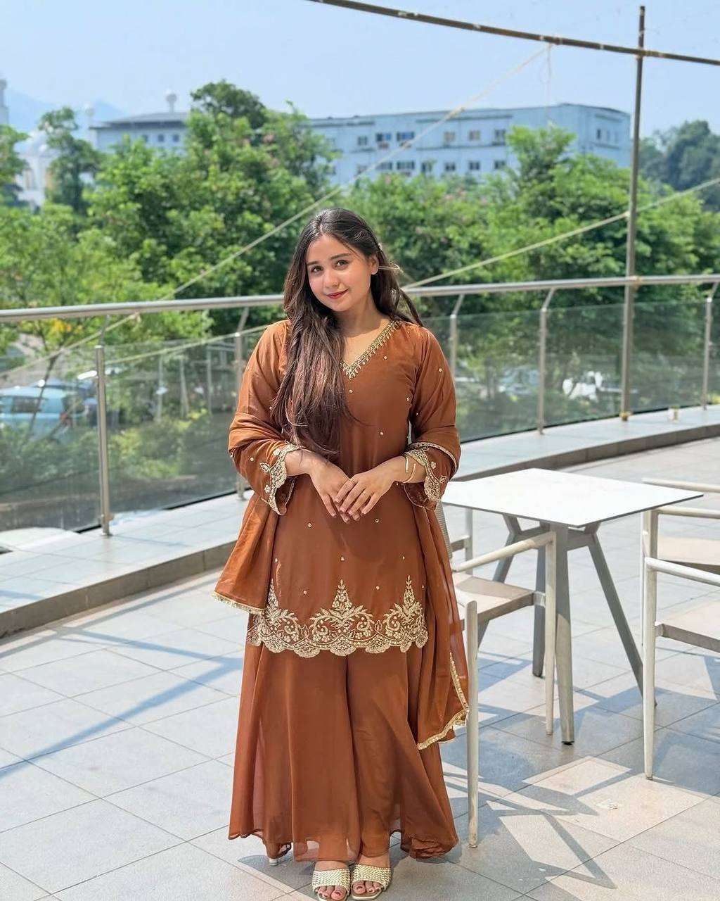 Women's Georgette Sequence Moti Work Straight Kurti With Salwar and Dupatta Set - Image 7