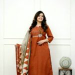 Women's Embroidered Cotton Kurta Pant Set with Printed Dupatta