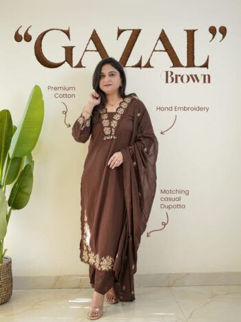 Embroidered Cotton Straight Kurta Pant Dupatta Set for Women | Shaarika