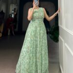 Women's Modern Floral Print Maxi Dress in Weightless Marble Fabric