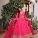 Women's Designer Russian Silk Gown with Embroidered Dupatta