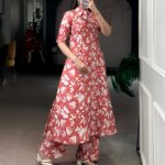 Women's Coral Bloom Floral Print Co-Ord Set in P.V. Chanderi