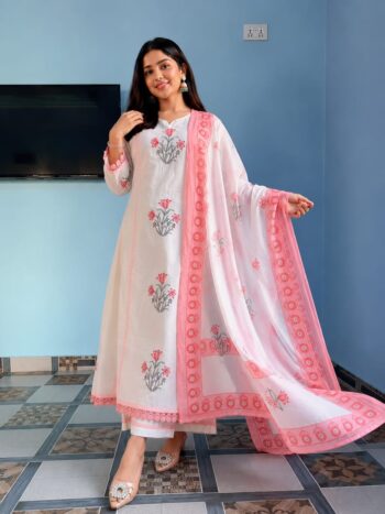 Women's Premium Jaipuri Hand Block Print Cotton Suit Set with Pant