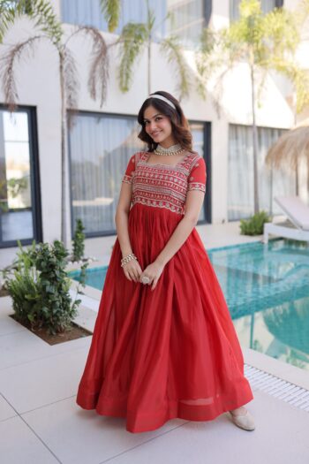 Women's Designer Embroidered Party Wear Gown with Sequins & Zari Work