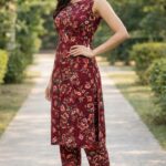Women's Floral Print Crepe Kurti Pant Co-Ord Set