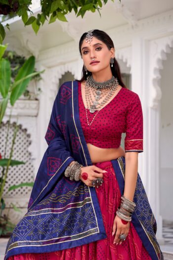Shaarika Tasar Silk Bandhani Print Navratri Lehenga with Gotta Patti Dupatta
