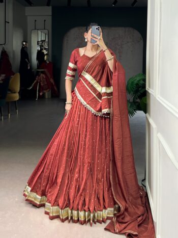 Shaarika Pure Chanderi Zari Weaving Lehenga Set with Stitched Blouse