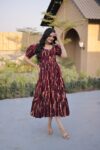 Women's Premium Printed Cotton Flared Kurti | Designer Puff Sleeve Long Kurti | Shaarika