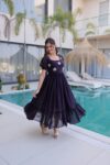 Women's Premium Fendi Silk Designer Gown | Beads Embroidered Party Wear Gown | Shaarika