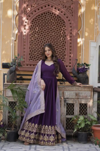 Women's Premium Star Georgette Designer Gown with Embroidered Dupatta | Party Wear Ethnic Gown | Shaarika