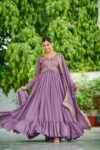 Women's Vichitra Silk Embroidered Gown with Dupatta | Designer Zari Work Party Wear | Shaarika