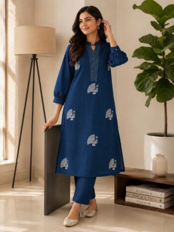 Women's Premium Voile Cotton Co-ord Set | Embroidered A-Line Top with Palazzo | Shaarika