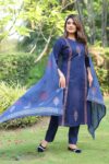 Women's Pure Cotton A-Line Kurti Pant & Dupatta Set | Hand Block Print with Mirror Work | Shaarika
