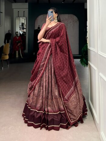 Women's Premium Tasar Silk Kalamkari Print Lehenga Choli with Dupatta | Designer Ethnic Wedding & Festive Wear | Shaarika