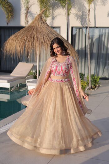Women's Premium Sindur Silk Lehenga Choli with Embroidered Shrug | Beads Embroidery Designer Wedding Wear | Shaarika