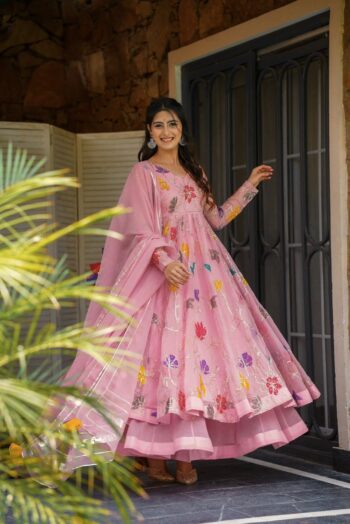 Women's Designer Party Wear Gown with Sharara & Dupatta | Heavy Embroidered Georgette Suit Set | Shaarika