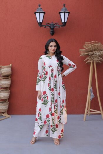 Women's Printed Cotton Kurti with Pant Set | Premium Ready-to-Wear Ethnic Wear | Shaarika