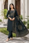 Women's Modal Chanderi Kurti Set with Dupatta & Handwork | Foil Print Ethnic Suit | Shaarika