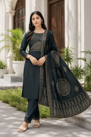 Women's Modal Chanderi Kurti Set with Dupatta & Handwork | Foil Print Ethnic Suit | Shaarika