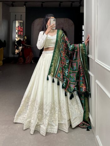 Women's Premium Lucknowi Paper Mirror Work Georgette Lehenga Choli with Dola Silk Dupatta | Designer Wedding & Festive Wear | Shaarika