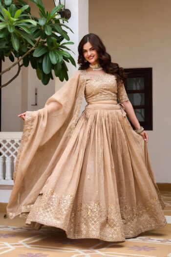 Women's Premium Pure Crunchy Lehenga Choli with Dupatta | Heavy Embroidery Sequins Wedding Wear | Shaarika