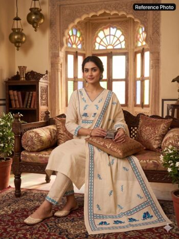 Women's Pure Khadi Cotton Kurti Pant & Dupatta Set | Digital Print with Sequins Hand Work | Shaarika