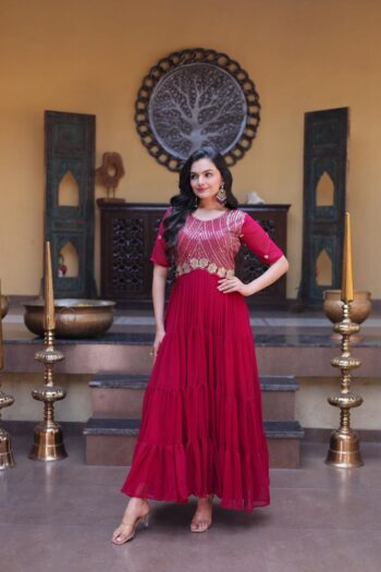 Women's Premium Faux Blooming Designer Gown | Embroidered Zari & Sequins Party Wear Gown | Shaarika