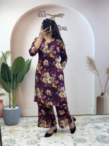 Women's Pure Soft Rayon Cotton Co-Ord Set | Printed Foil Work Top & Palazzo | Shaarika