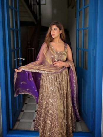 Women's Premium Fendy Silk Gown Sharara & Dupatta Set | Heavy Embroidery Sequins Party Wear | Shaarika