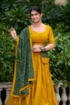 Women's Premium Pure Cotton Navratri Lehenga Choli with Real Mirror Work Blouse, Printed Dupatta and Matching Purse by Shaarika