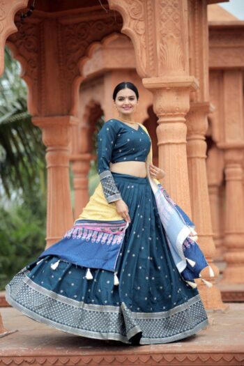 Women's Myra Silk Navratri Lehenga Choli with Maslin Crochet Dupatta | Sequins Embroidered Festive Wear | Shaarika