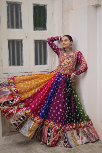 Shaarika Georgette Navratri Lehenga Choli with Kutchi Gamthi Work