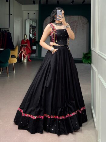 Shaarika Navratri Cotton Mirror Work Lehenga Choli Set