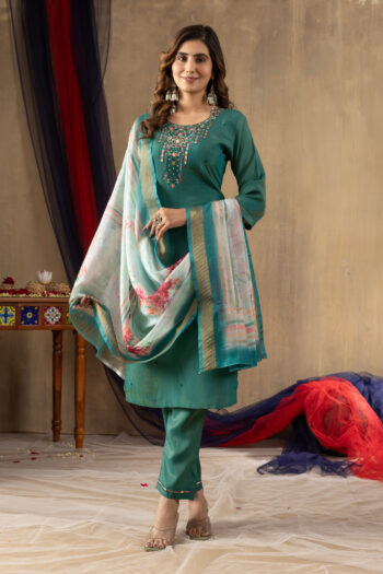 Shimmer Gold Silk Kurti Pant Dupatta Set for Women