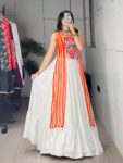 Shaarika Leheriya Kurti with White Lehenga Set for Navratri