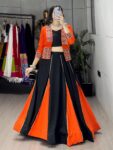 Shaarika Black & Orange Navratri Lehenga with Koti Set