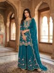 Shaarika Chinon Silk Embroidered Kurti Palazzo Dupatta Set ( sharara set )