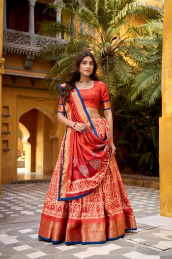 Shaarika Dola Silk Lehenga Choli Set with Batik Print