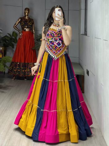 Shaarika Multicolor Navratri Lehenga with Kutchi Mirror Work Blouse