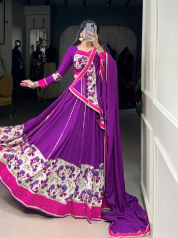 Shaarika Purple Rayon Navratri Lehenga Choli with Mirror Work