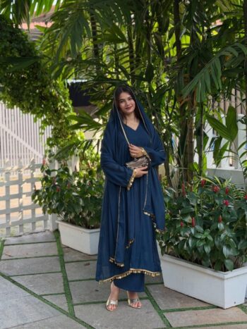 Shaarika Mal Chanderi Silk Gown Palazzo Dupatta Set