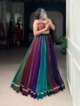 Shaarika Multicolor Garba Lehenga with Mirror Gamthi Blouse