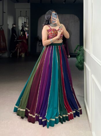 Shaarika Multicolor Garba Lehenga with Mirror Gamthi Blouse