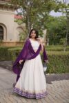 Onam Special Women's Viscose Jacquard Lehenga Choli with Contrast Dupatta