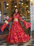 Women's Floral Marble Print Lehenga Choli with Handwork Blouse and Lace Border Dupatta by Shaarika
